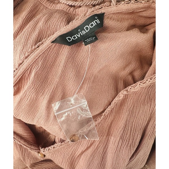 Davi‎ & Dani Romper Mauve Pink Tie Back Boho Sz 3X Wide Leg Smocked Ruffle AC04 - Picture 6 of 7